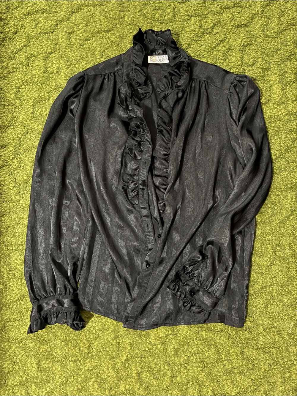 Vintage La Blouse Black Ruffled Button-Up - Picture 6 of 12